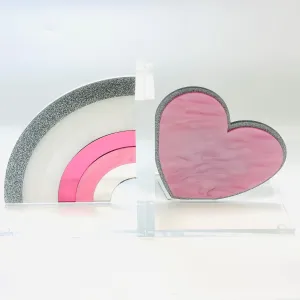 Acrylic Pink Heart and Rainbow Bookends