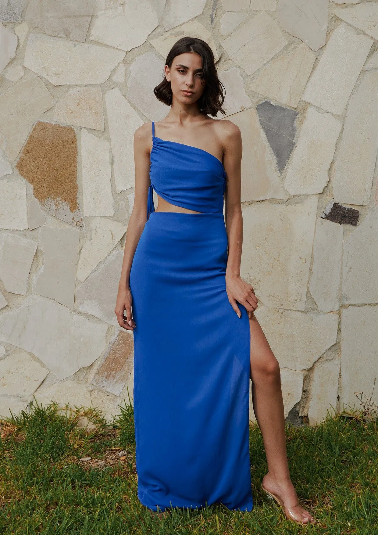 Amaya Cut-Out Asymmetric Crepe Maxi Dress