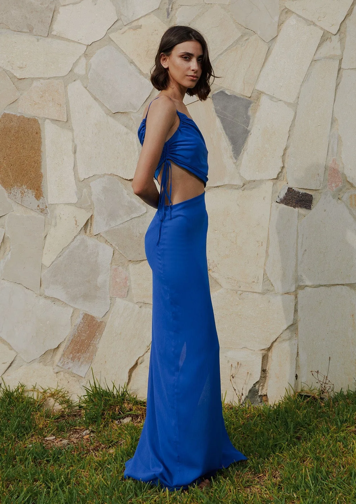 Amaya Cut-Out Asymmetric Crepe Maxi Dress