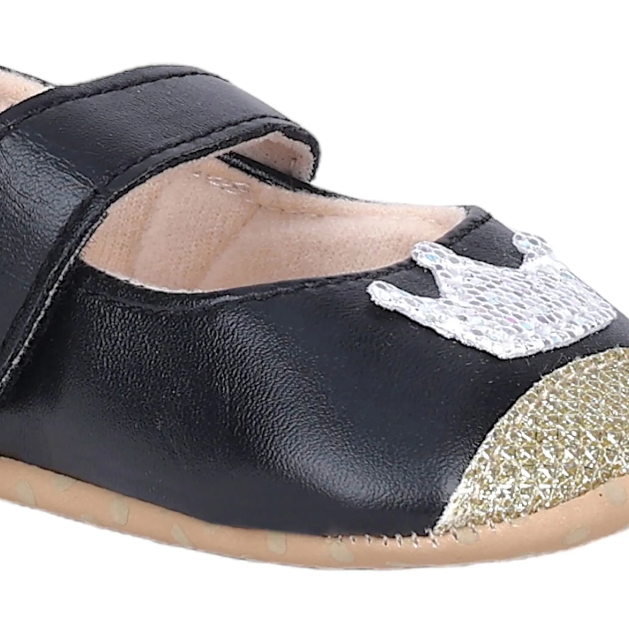 Baby Moo Crown Sequin Partywear Anti-Skid Ballerina Booties - Black