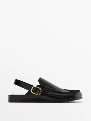 Backless leather clog with metal buckle