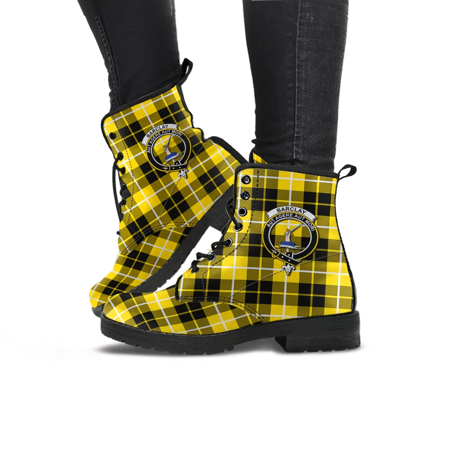 Barclay Dress Modern Tartan Leather Boots with Family Crest