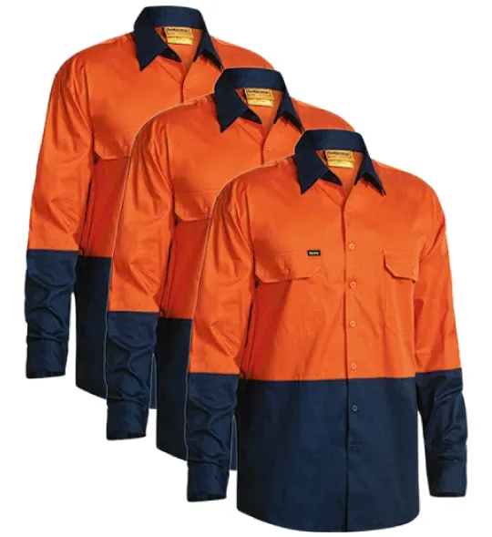 Bisley 2 Tone Hi Vis Cool Lightweight Mesh Ventilated Drill Shirt - Long Sleeve BS6895-1 (Pack of 3)