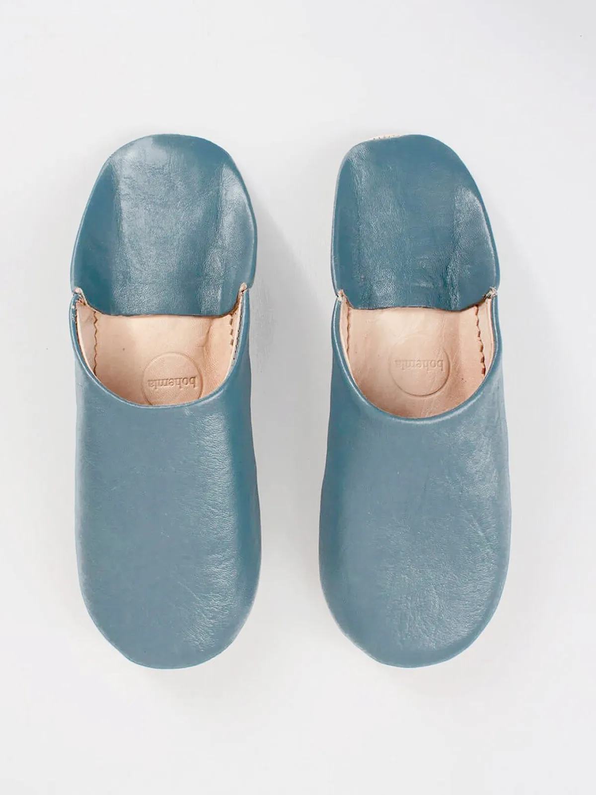 Bohemia Men's Leather Babouche Slippers, Blue Grey