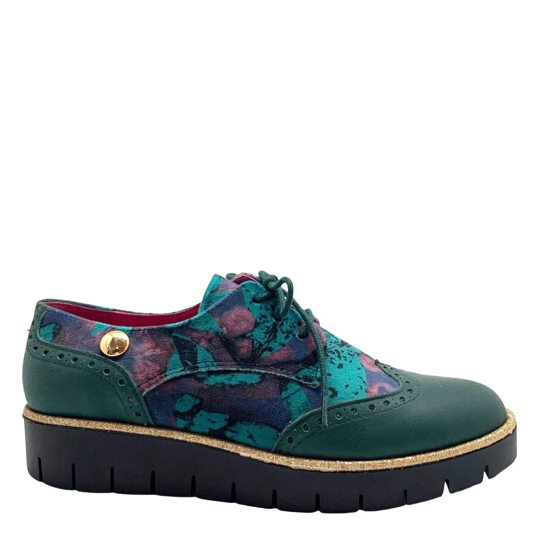 Bolt - Green flower print velvet lace up shoe