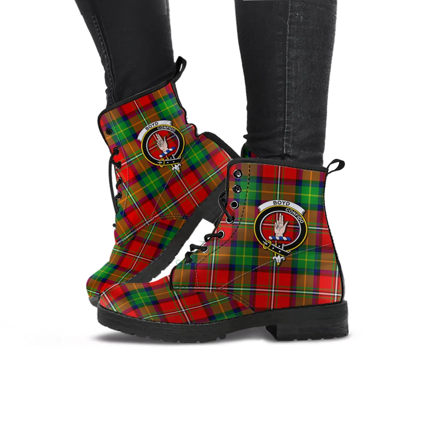 Boyd Tartan Leather Boots with Family Crest