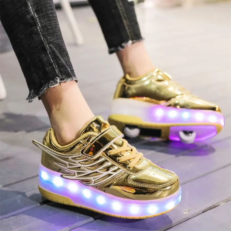 CD03 LED Double Wheel Wing Roller Skating Shoes, Size : 39(Black)