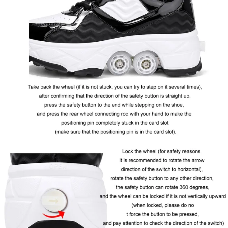 Deformable Four-wheel Retractable Double-row Dual-purpose Roller Skates, Size: 36(DF09 White)