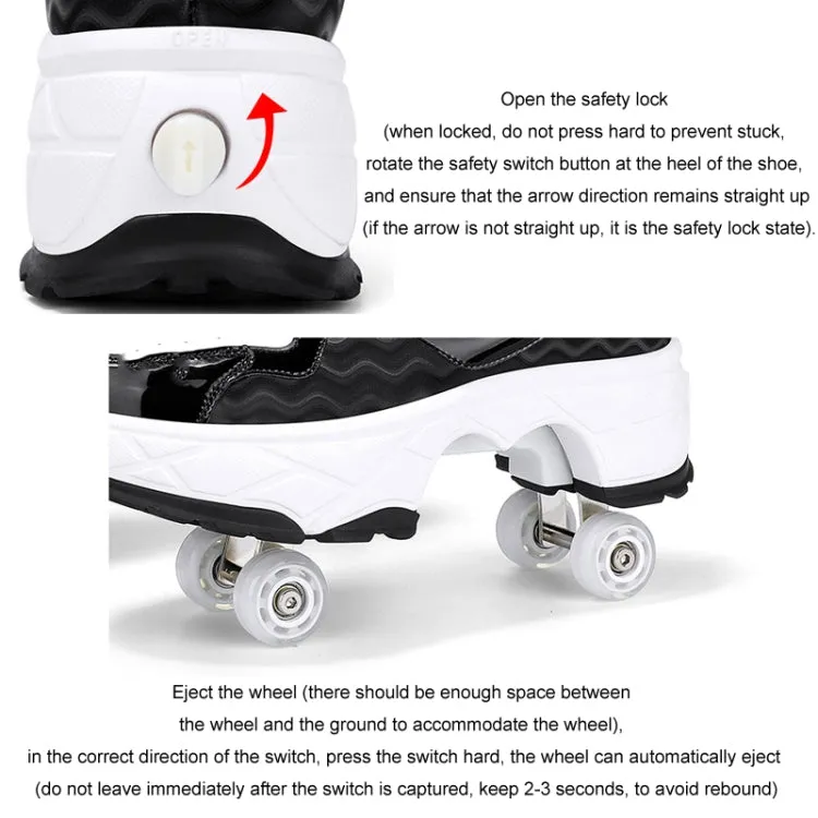 Deformable Four-wheel Retractable Double-row Dual-purpose Roller Skates, Size: 39(DF09 White)