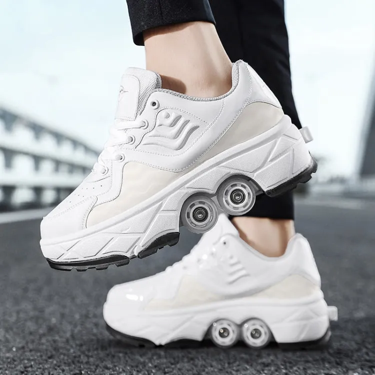 Deformable Four-wheel Retractable Double-row Dual-purpose Roller Skates, Size: 40(DF09 White)