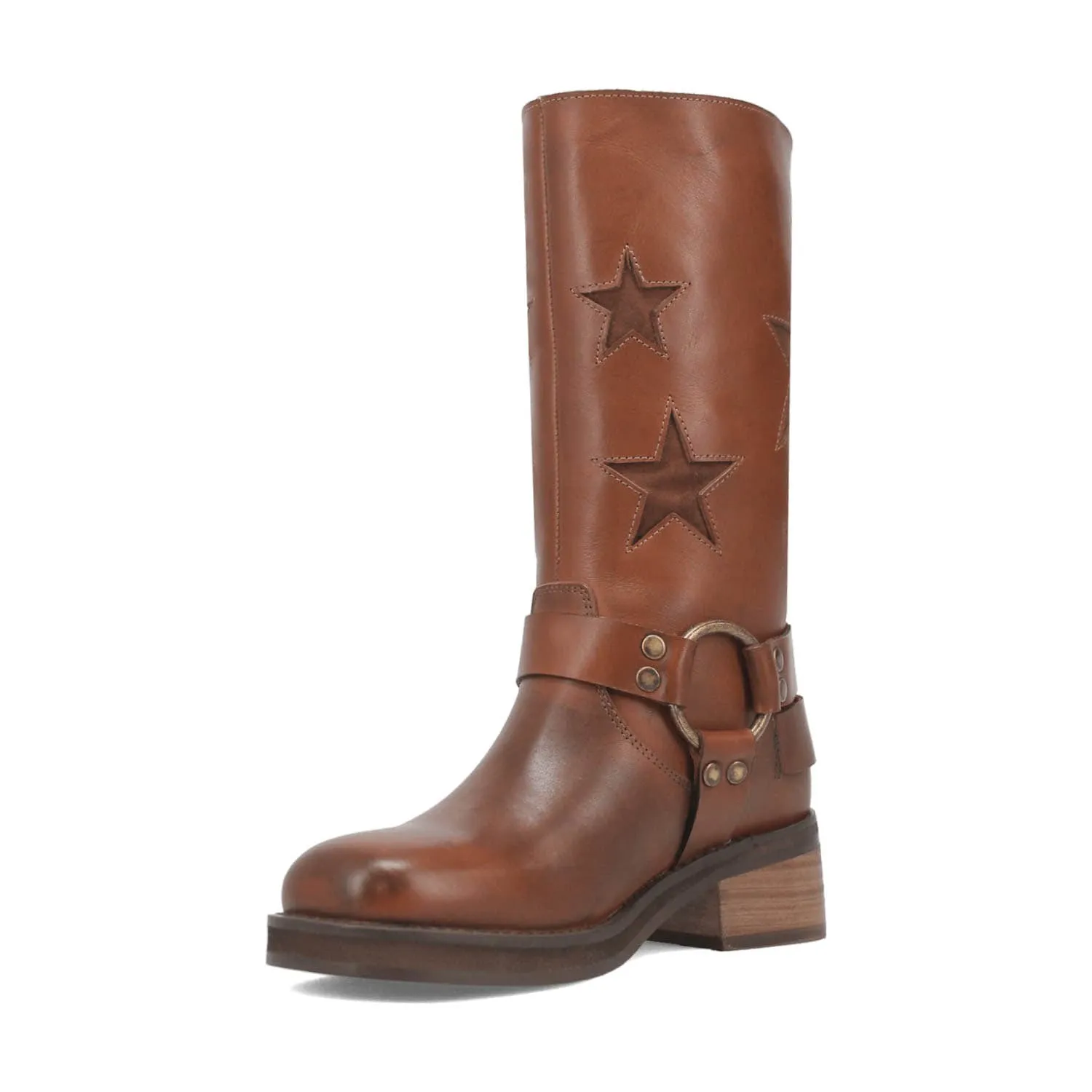 Dingo Womens Blacklist Stars Brown Leather Motorcycle Boots