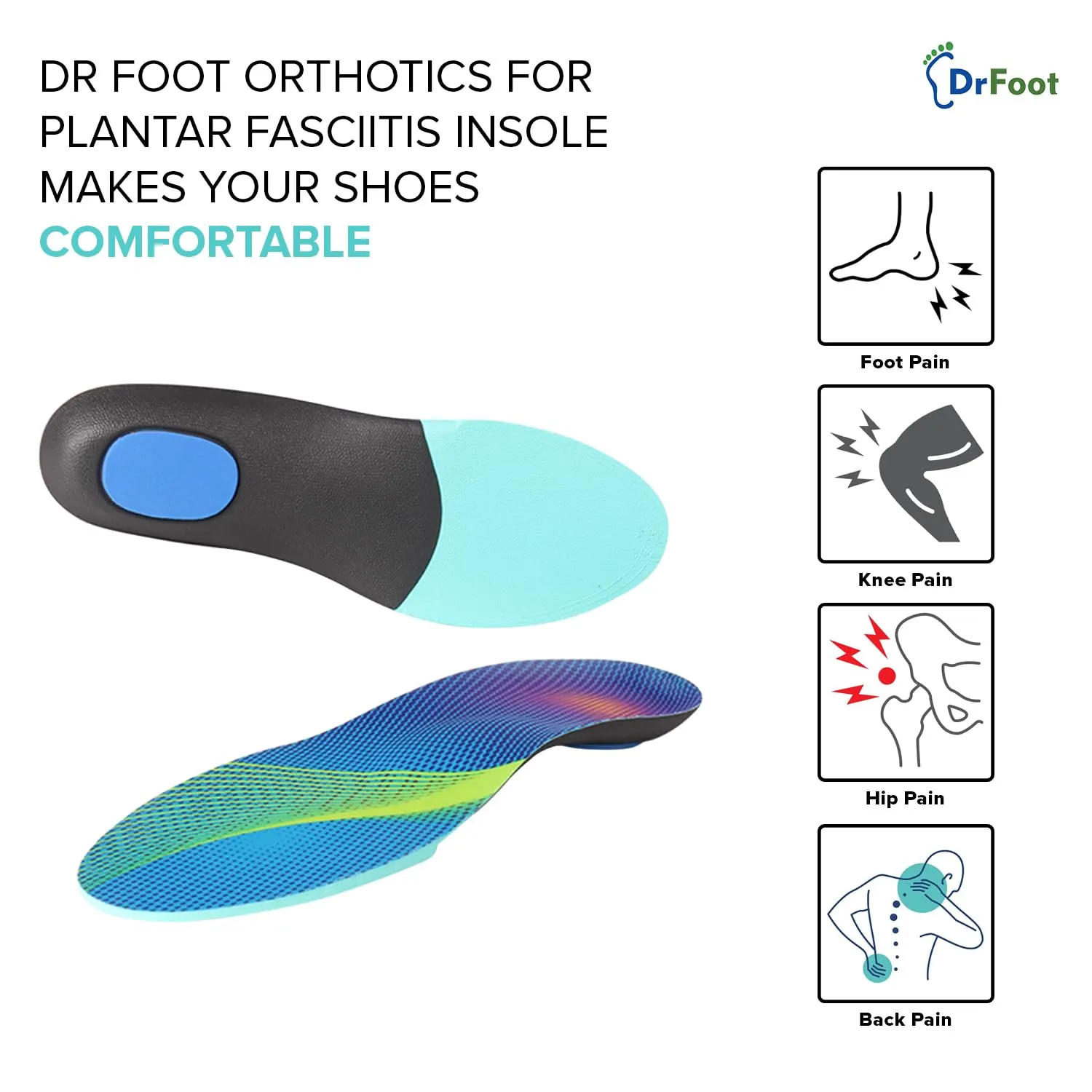 Dr Foot Orthotics | Relieve From Plantar Fasciitis, Flat Feet, Foot Pain, High Arch | Light & Slim| Comfort With Shock Absorption |Improve Foot Support for Men and Women - 1 Pair (Medium Size)