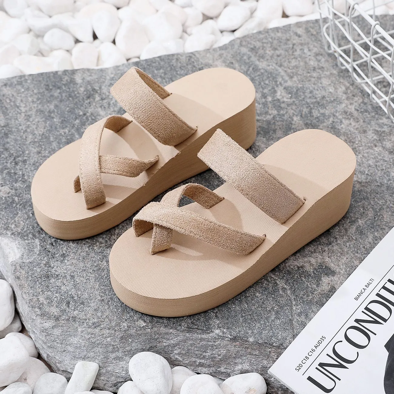 DUNNMALL  2021 New Summer Platform Flip-Flops Women's High-Heeled Outdoor Casual Cool Toe Covering Women's Sandals Wholesale