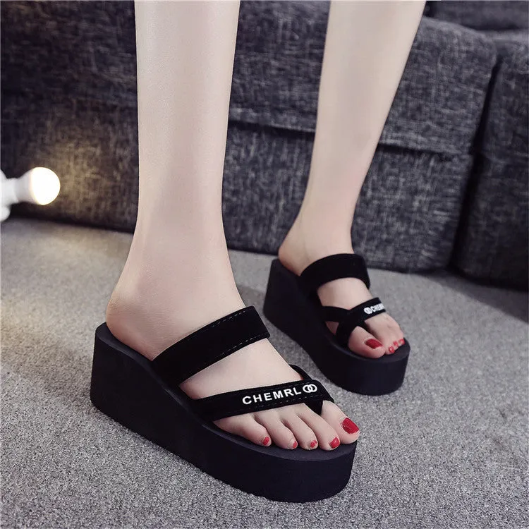 DUNNMALL  2021 New Summer Platform Flip-Flops Women's High-Heeled Outdoor Casual Cool Toe Covering Women's Sandals Wholesale