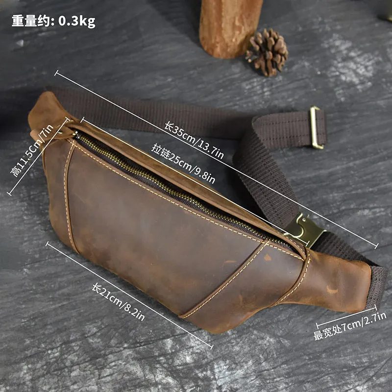 DUNNMALL Crazy Horse Leather Men's Belt Bag TikTok Leather Messenger Bag Outdoor Sports Multifunctional Chest Bag Cross-Border Mobile Phone Women's Waist Bag