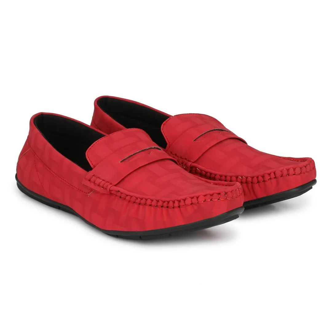 Elegant Red Solid Synthetic Leather Men's Loafers