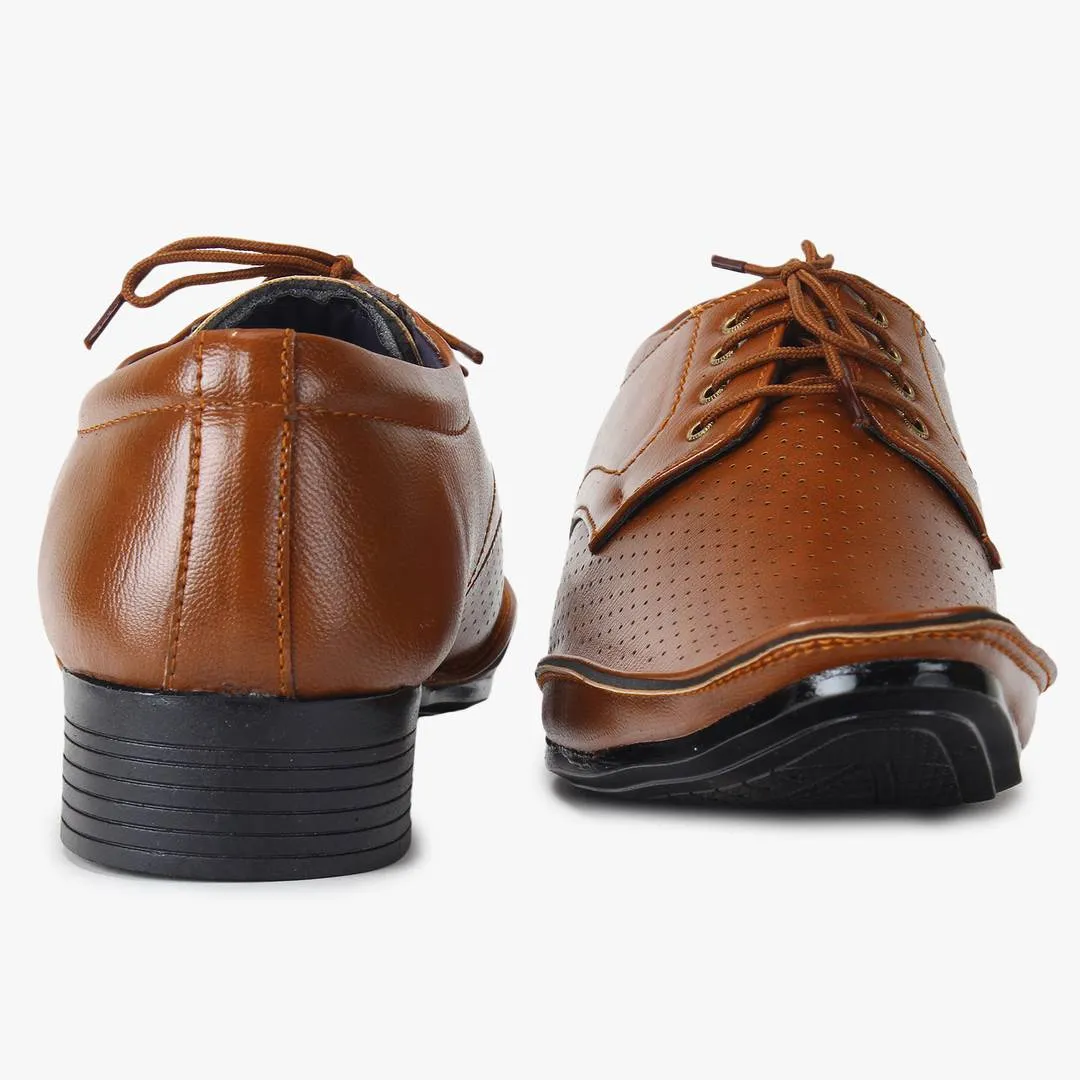 Elegant Tan Solid Synthetic Leather Formal Shoes