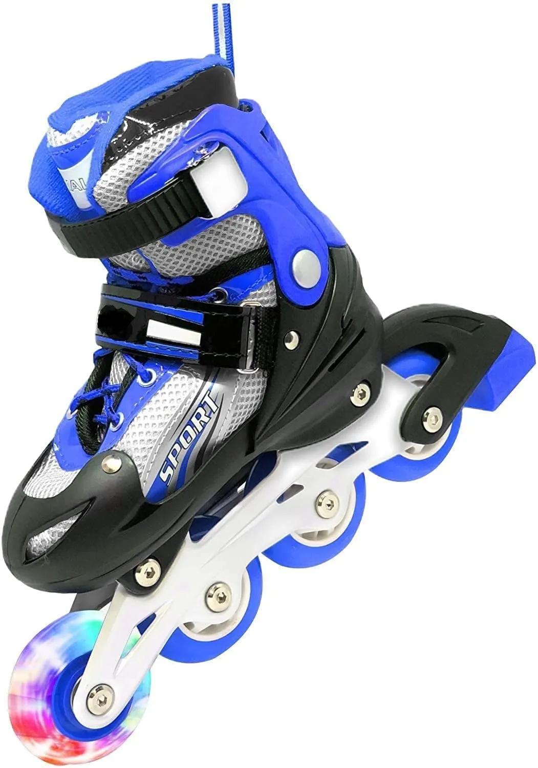 Eopzo New Inline Skates, Adjustable Inline Roller Skates for Unisex Kids | 7 to 14 Years Unisex Outdoor Skating Shoes Roller Blades with Led Flash Lights Featuring Wheels for Skating (Blue, 4 Wheel)