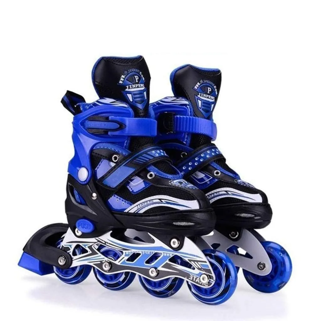 Eopzo New Inline Skates, Adjustable Inline Roller Skates for Unisex Kids | 7 to 14 Years Unisex Outdoor Skating Shoes Roller Blades with Led Flash Lights Featuring Wheels for Skating (Blue, 4 Wheel)