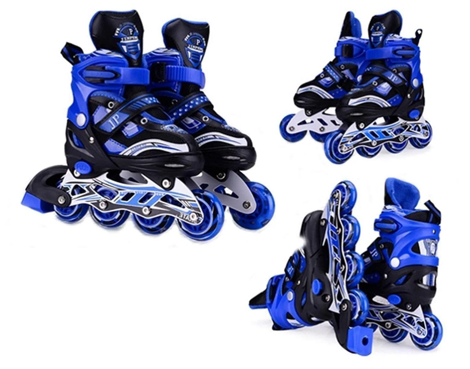 Eopzo New Inline Skates, Adjustable Inline Roller Skates for Unisex Kids | 7 to 14 Years Unisex Outdoor Skating Shoes Roller Blades with Led Flash Lights Featuring Wheels for Skating (Blue, 4 Wheel)