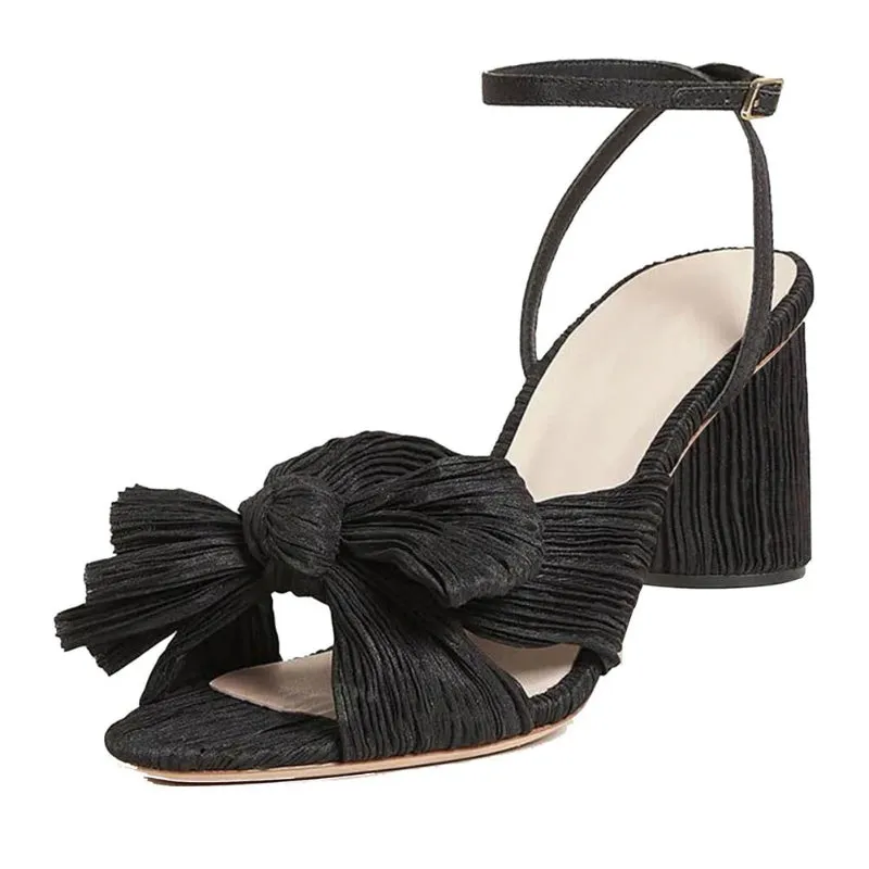 Glamorous Bow Decor Chunky Heeled Ankle Strap Sandals