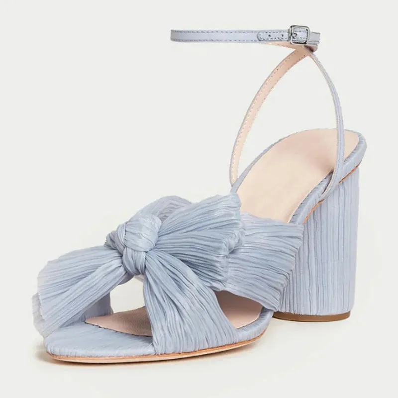 Glamorous Bow Decor Chunky Heeled Ankle Strap Sandals