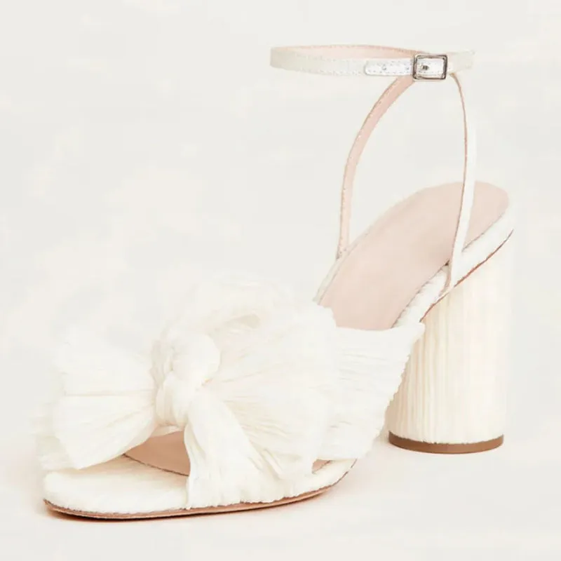 Glamorous Bow Decor Chunky Heeled Ankle Strap Sandals