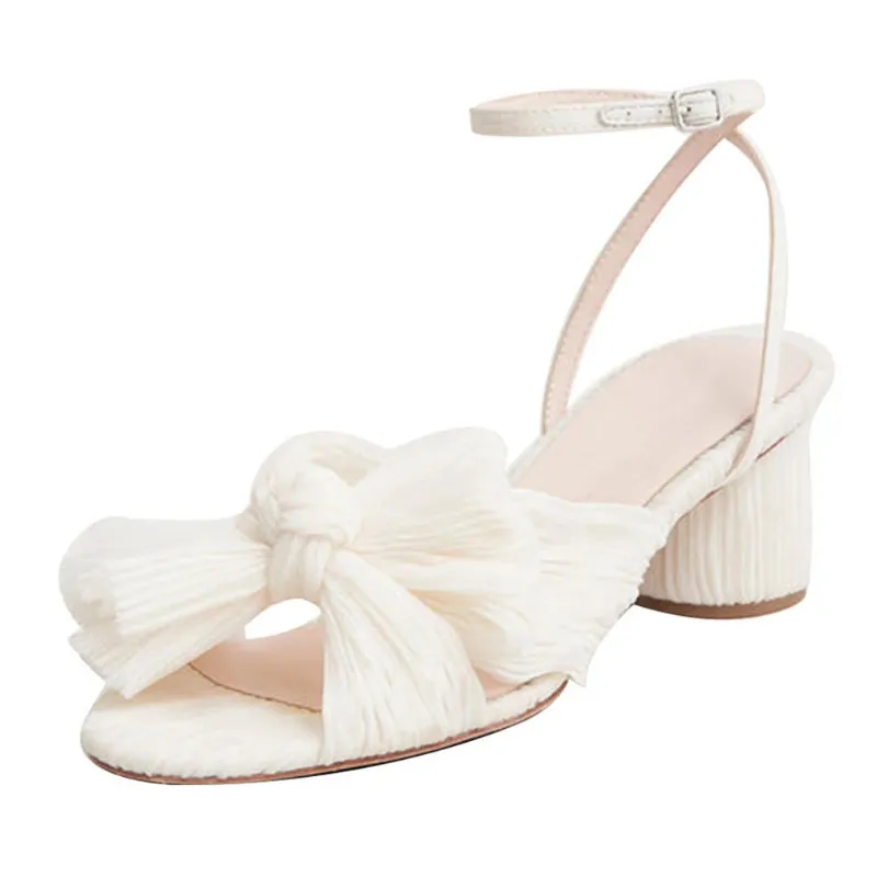 Glamorous Bow Decor Chunky Heeled Ankle Strap Sandals