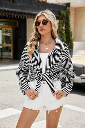 Glow Chic's Casual Fashion Striped Shirt With Pockets