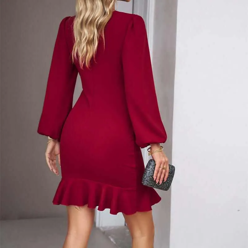 Glow Chic's Graceful Solid Color Hip-covering Short Dress