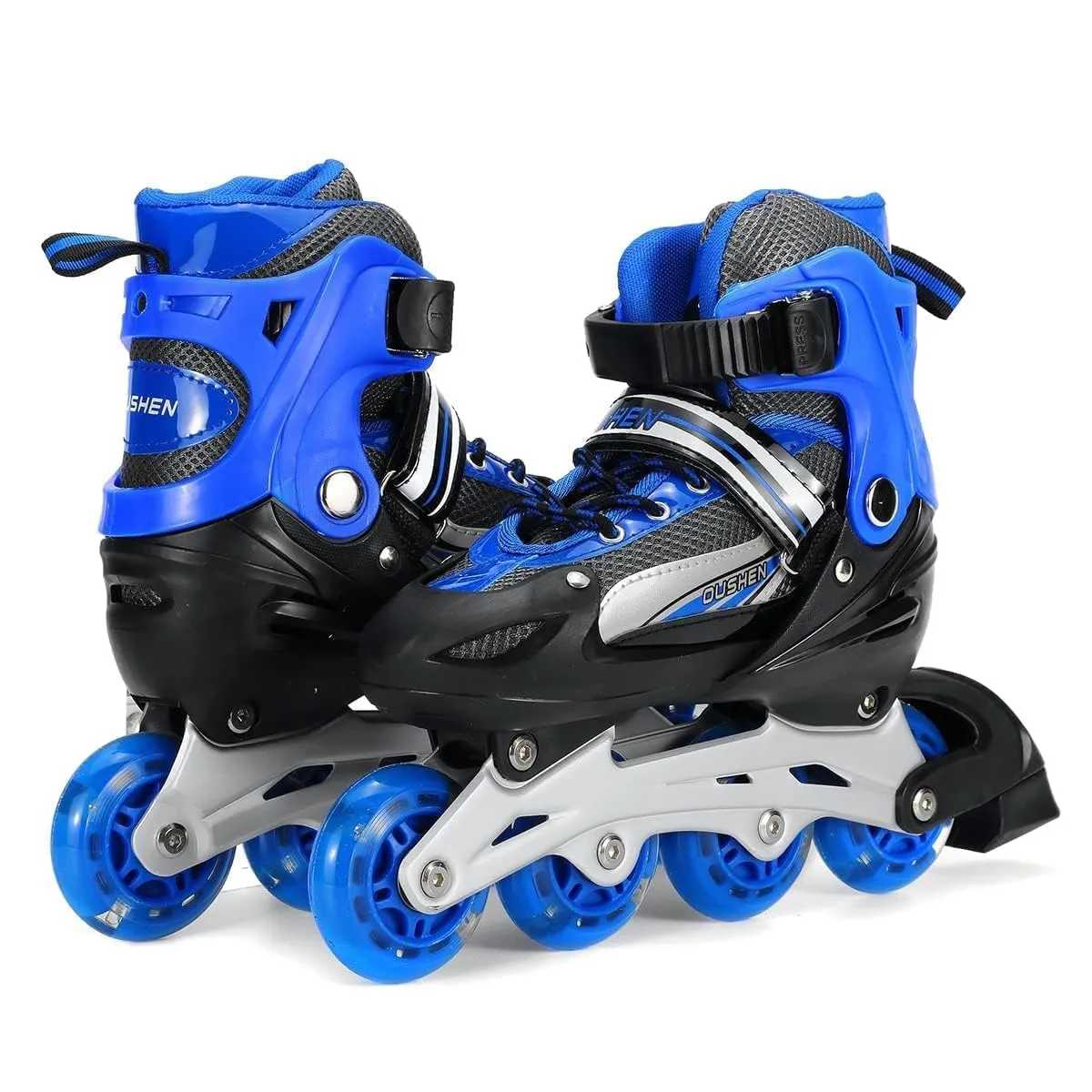 JINU New Inline Skates, Adjustable Inline Roller Skates for Boys Kids & Girls, 7 to 14 Years Unisex Outdoor Skating Shoes Roller Blades with Led Flash Lights Featuring Wheels for Skating (4 Wheel)