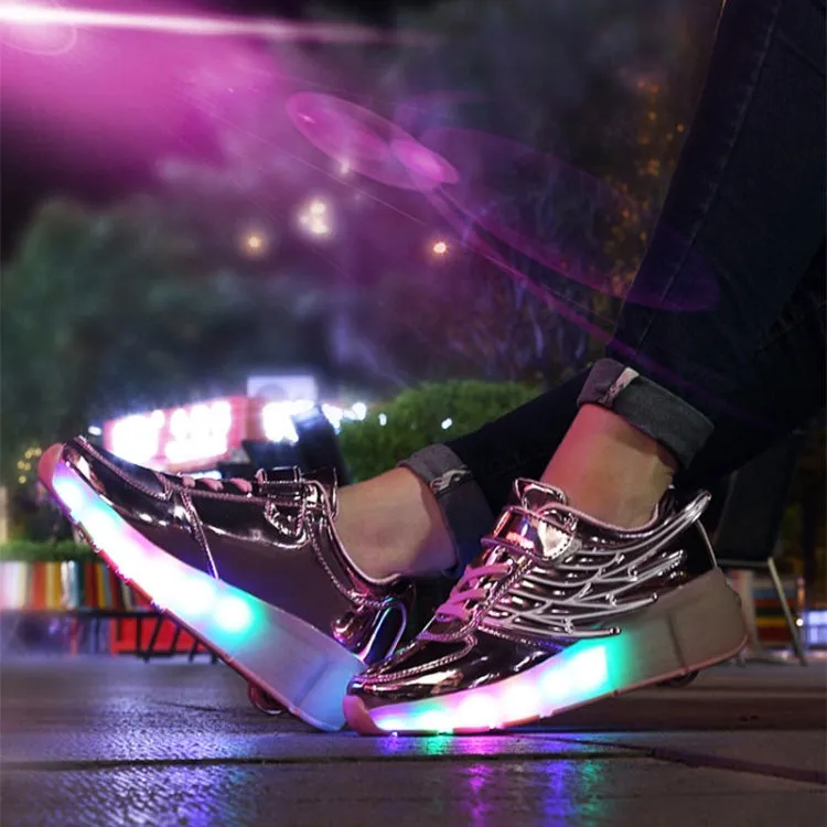 K02 LED Light Single Wheel Wing Roller Skating Shoes Sport Shoes, Size : 35 (Gold)