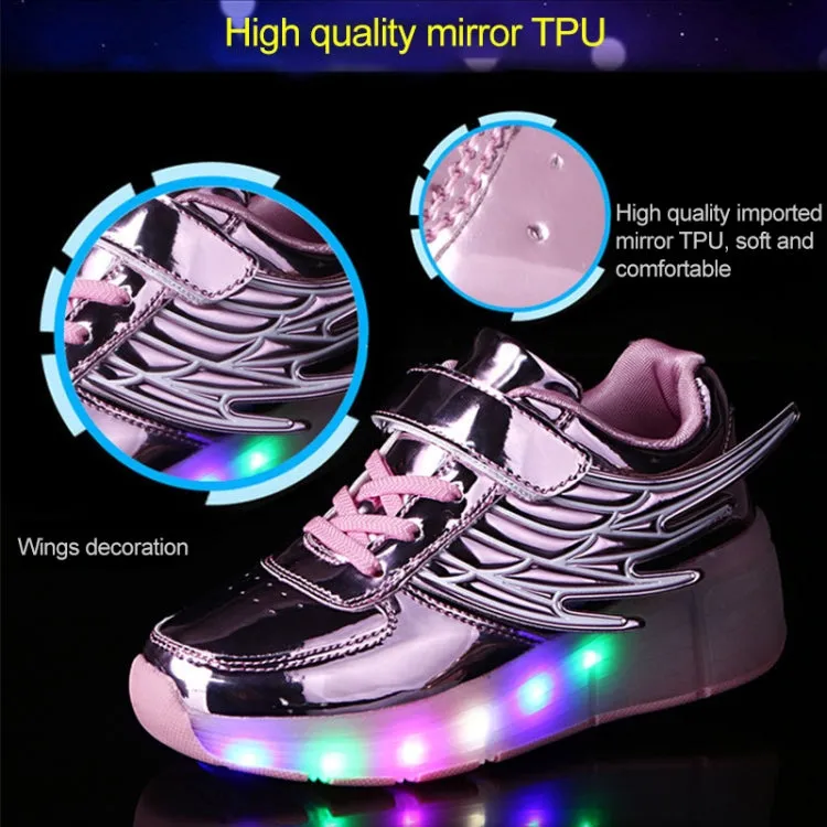 K02 LED Light Single Wheel Wing Roller Skating Shoes Sport Shoes, Size : 35 (Gold)