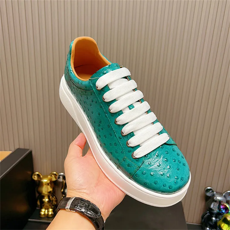 LuxeLeather Ostrich Textured Lace-up Platform Sneakers