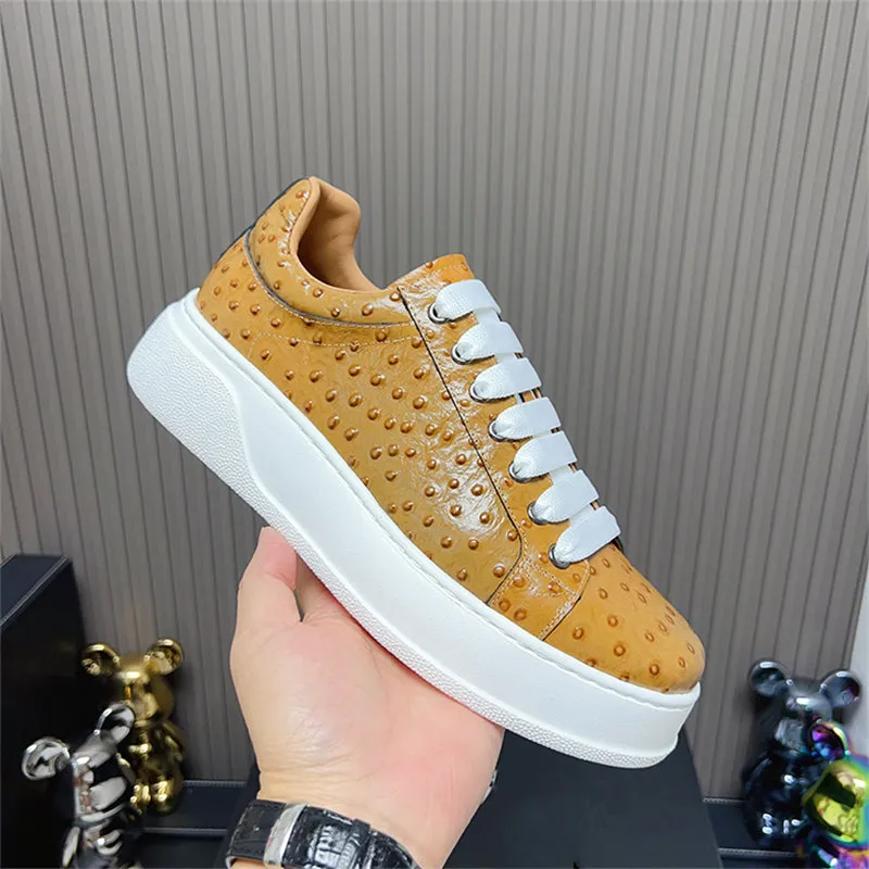 LuxeLeather Ostrich Textured Lace-up Platform Sneakers