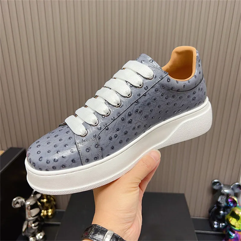 LuxeLeather Ostrich Textured Lace-up Platform Sneakers