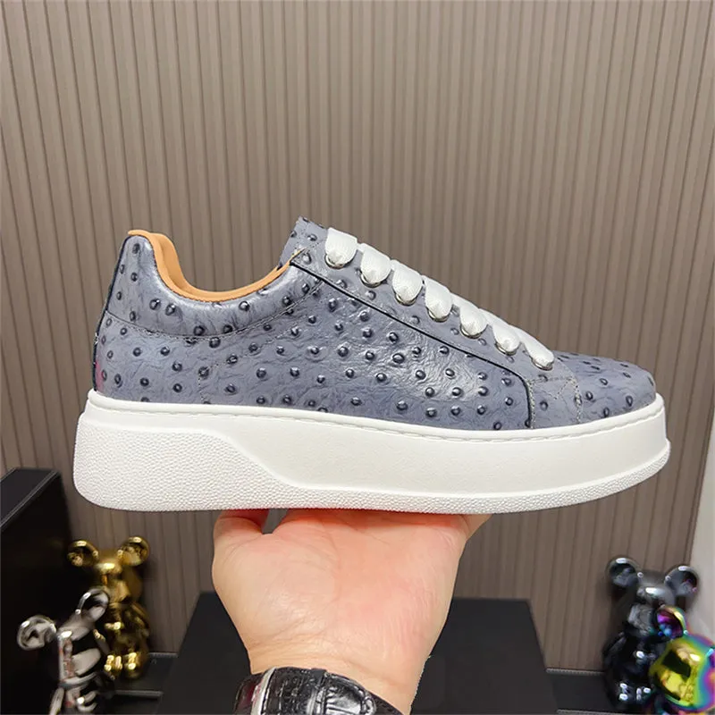 LuxeLeather Ostrich Textured Lace-up Platform Sneakers