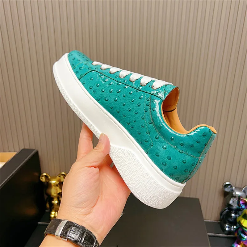 LuxeLeather Ostrich Textured Lace-up Platform Sneakers