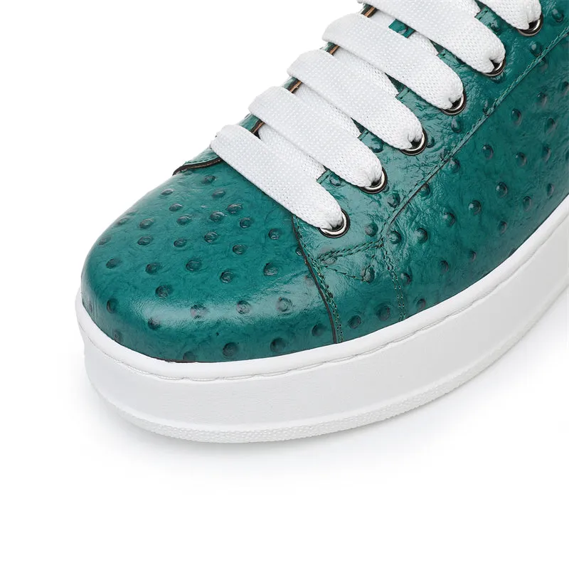 LuxeLeather Ostrich Textured Lace-up Platform Sneakers