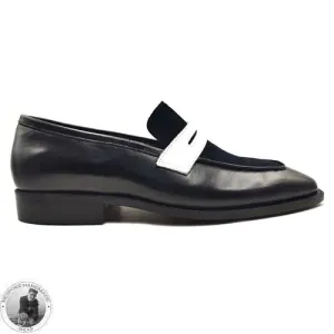 Men's Handcrafted Leather Shoes, Black and White Leather Suede Slip on Casual Shoes