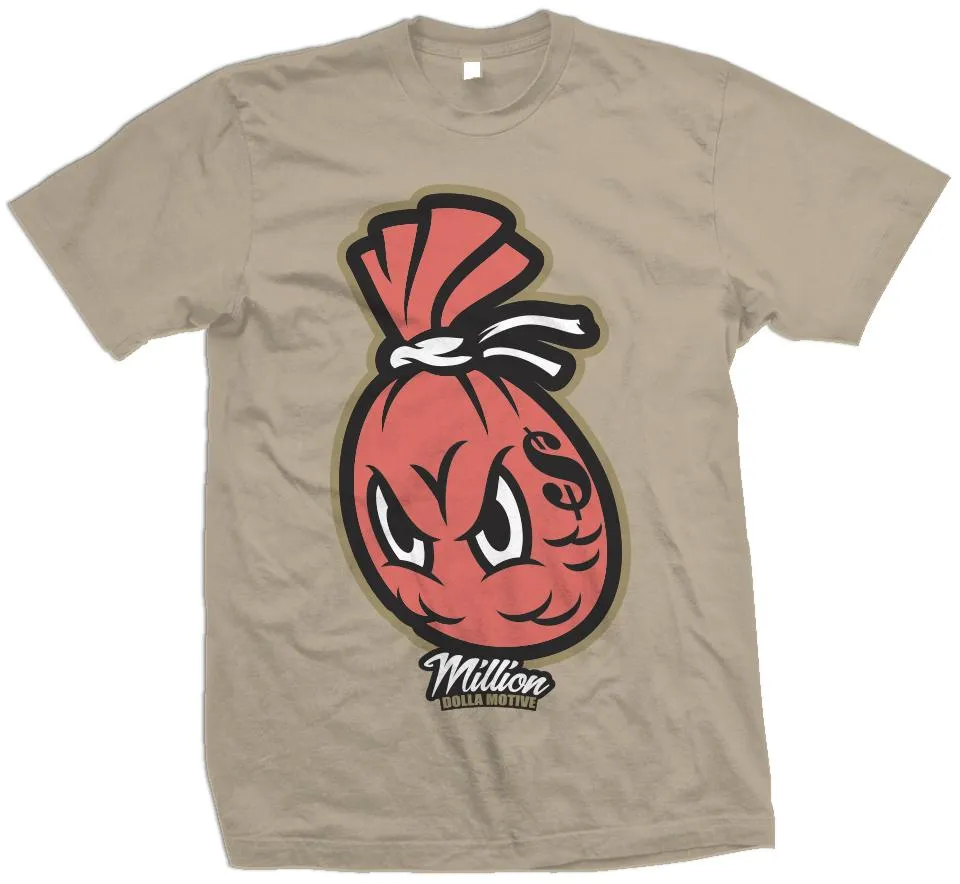 Money Bag - Bright Mango/Tan on Khaki T-Shirt