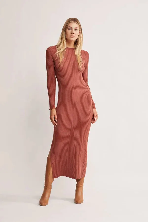 MOS THE LABEL Wistful Knit Midi Dress Auburn