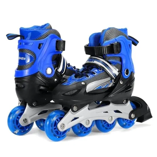 NestPlay Inline Skates, Adjustable Inline Roller Skates for Boys Kids & Girls, 6 to 14 Years Unisex Outdoor Skating Shoes Roller Blades with Led Flash Lights Featuring Wheels for Skating (Blue color)