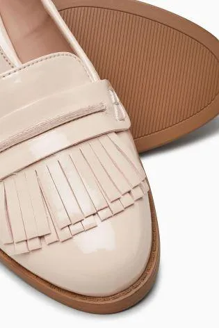 Next Womens Nude Patent Fringe Loafers