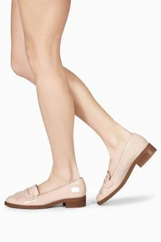 Next Womens Nude Patent Fringe Loafers