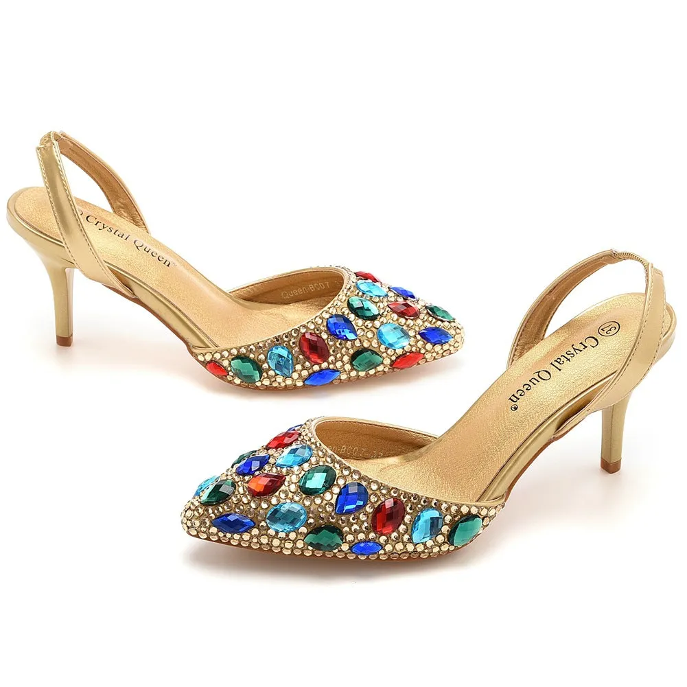 Pointed Toe Fashionable Rhinestone Decor Slingback High Heels