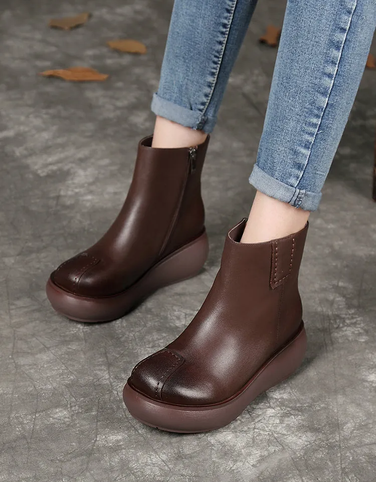 Round Head Handmade Retro Comfortable Wedge Boots