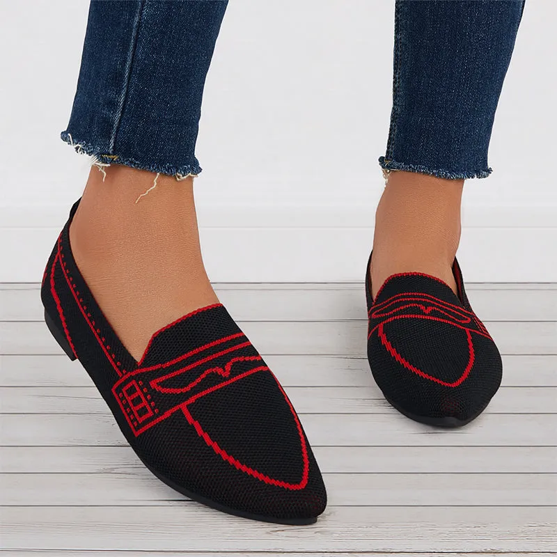 Sohiwoo Casual Pointed Toe Ballet Flats Knit Formal Walking Shoes