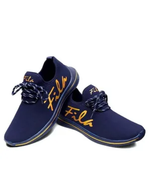 Stylish Mesh Navy Blue Printed Sports Shoes For Men