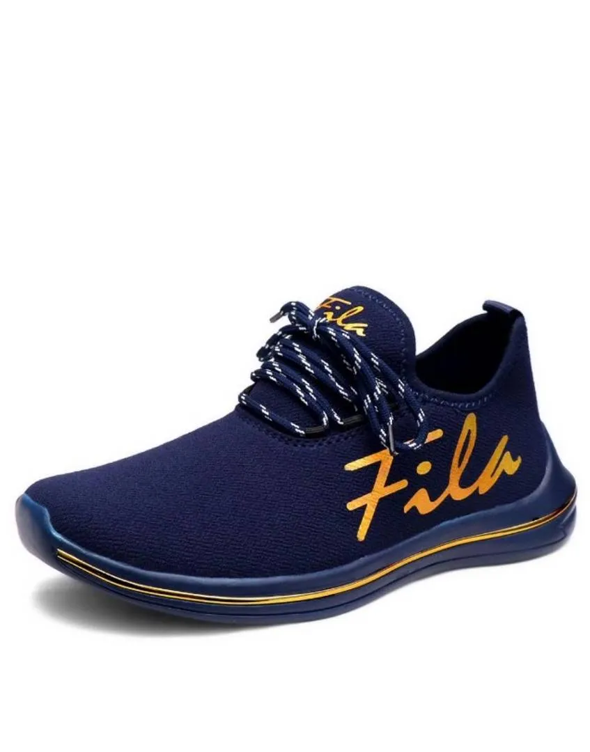 Stylish Mesh Navy Blue Printed Sports Shoes For Men